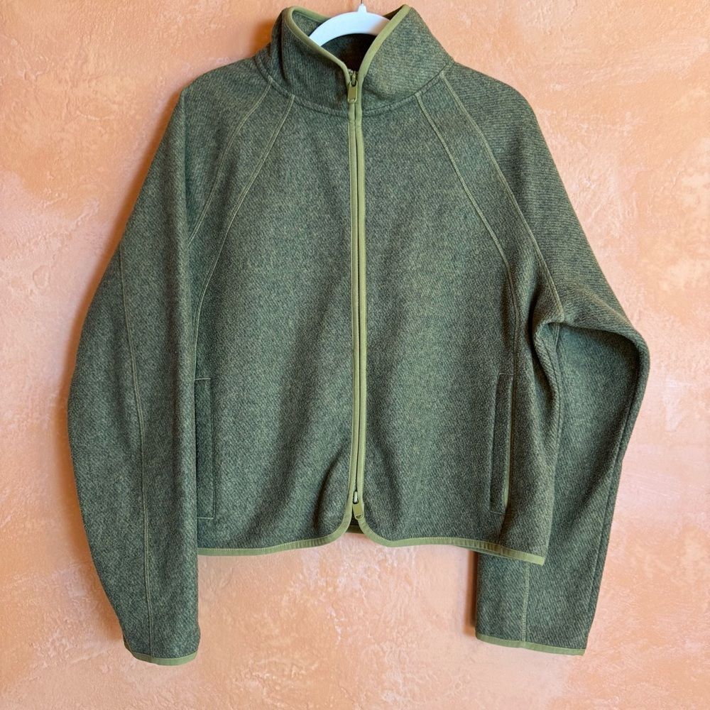Athleta Stroll Fleece Full Zip Jacket Size Large Green